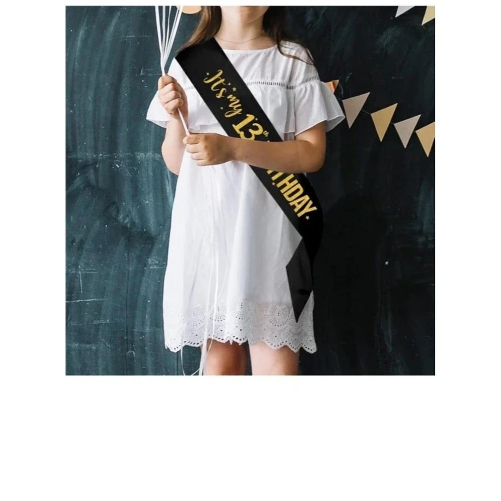 It’s My 13th Birthday Sash Lace Sash Party Decorations for Girls Black With Gold